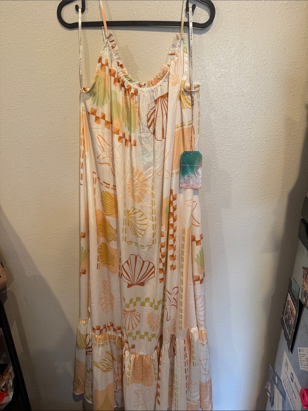 Women's Cream Maxi Dress with Orange & Yellow Shell Print